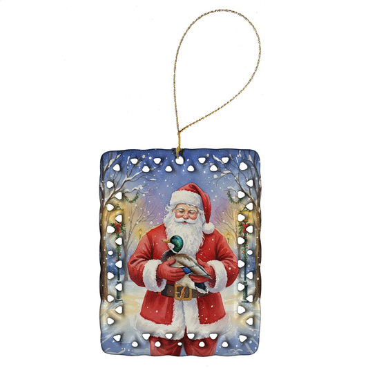 Mallard with Santa Claus Porcelain Ornament