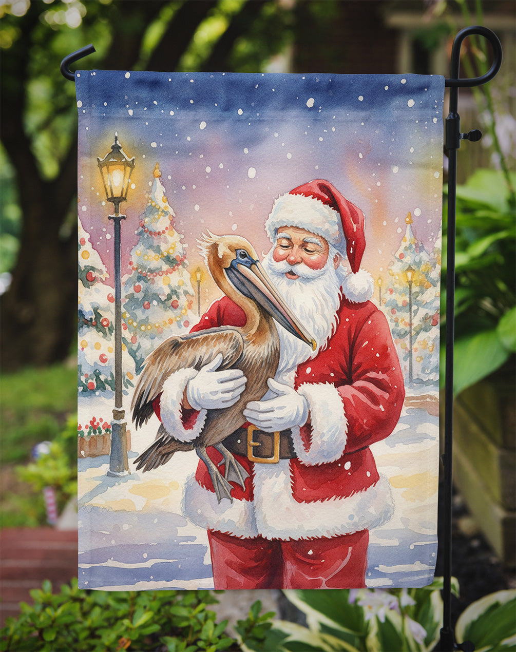 Pelican with Santa Claus Garden Flag