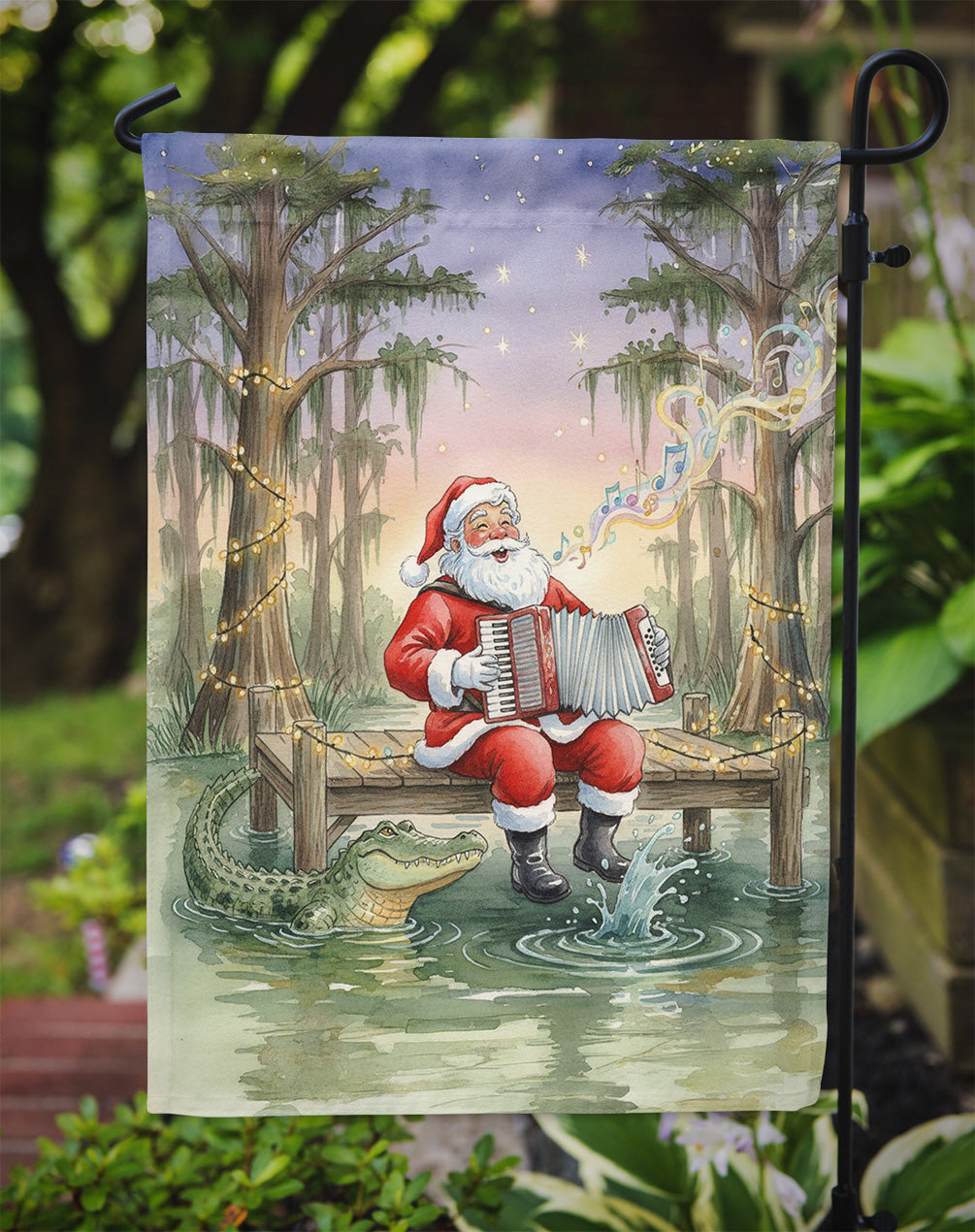 Cajun Santa Claus and the Accordion Gator Christmas Garden Flag