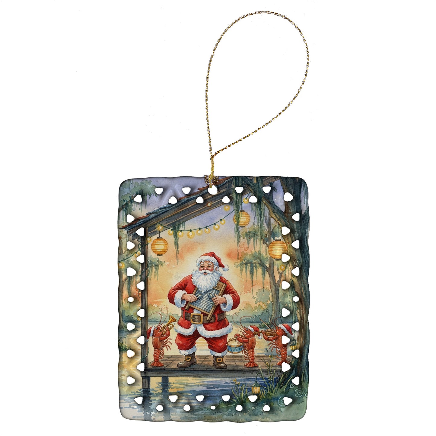 Cajun Santa Claus and the Crawfish Band Christmas Porcelain Ornament