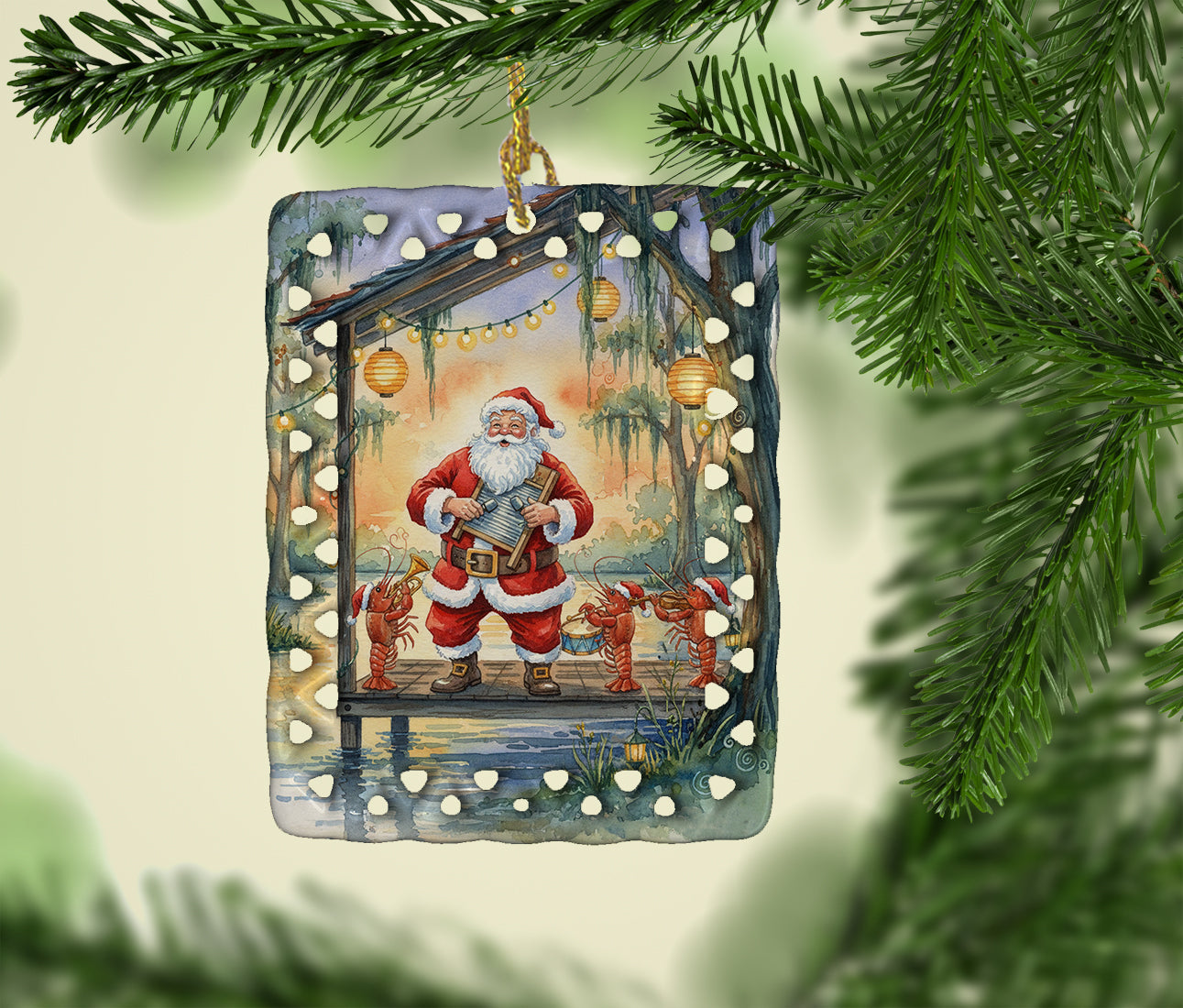 Cajun Santa Claus and the Crawfish Band Christmas Porcelain Ornament