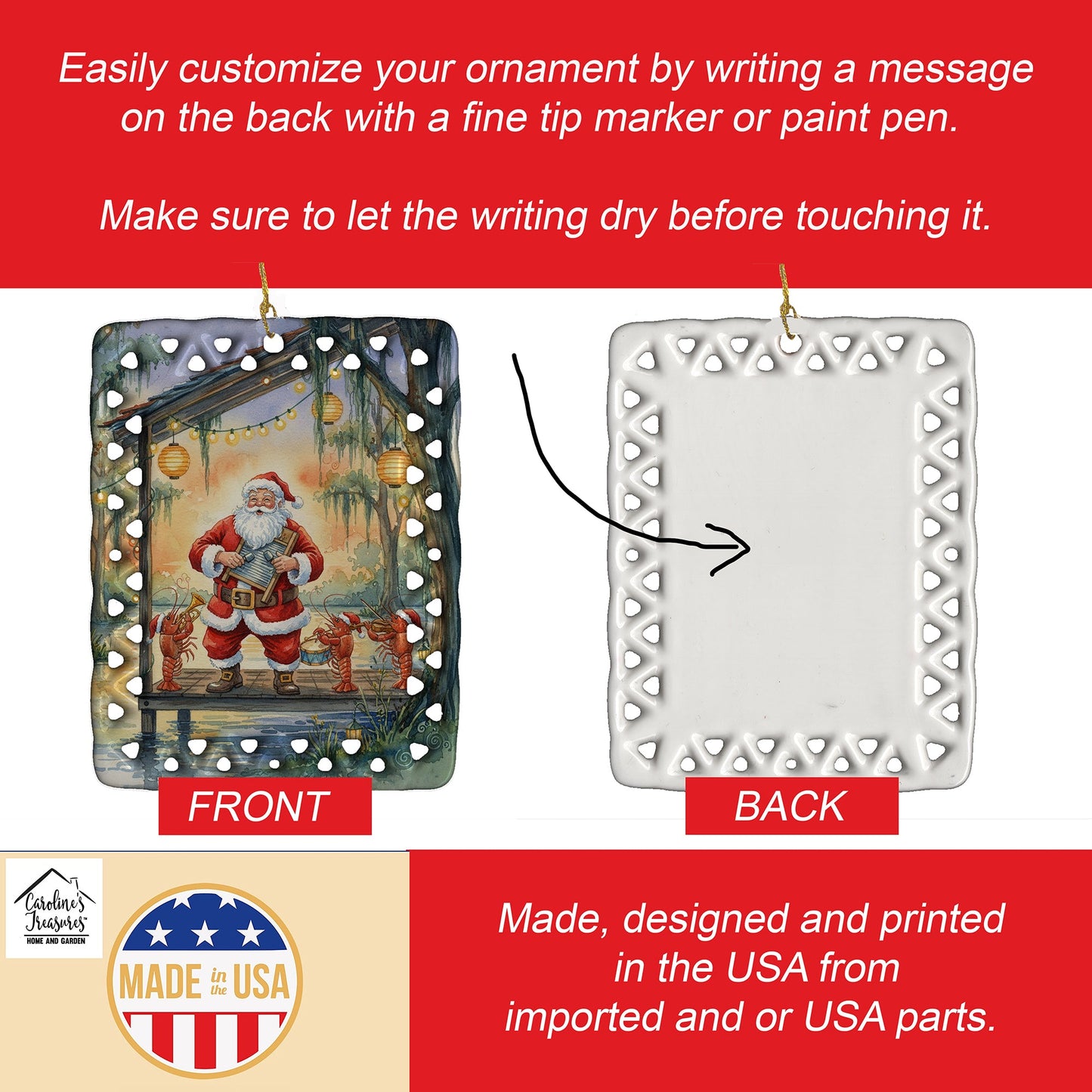 Cajun Santa Claus and the Crawfish Band Christmas Porcelain Ornament