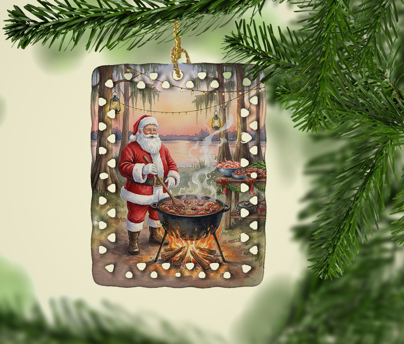 Cajun Santa Claus Cooking Gumbo Christmas Porcelain Ornament