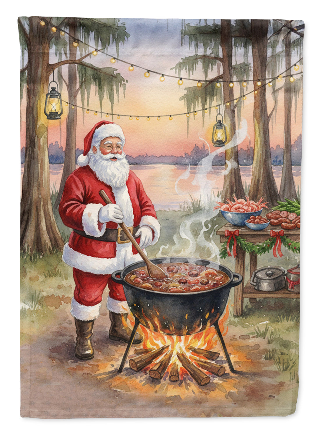 Cajun Santa Claus Cooking Gumbo Christmas Garden Flag
