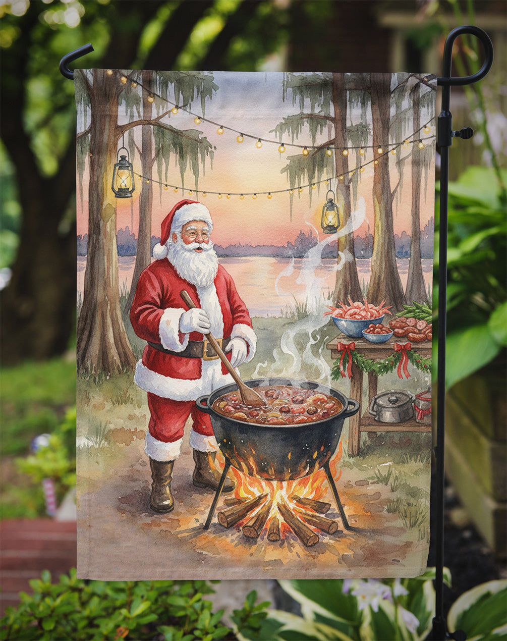 Cajun Santa Claus Cooking Gumbo Christmas Garden Flag