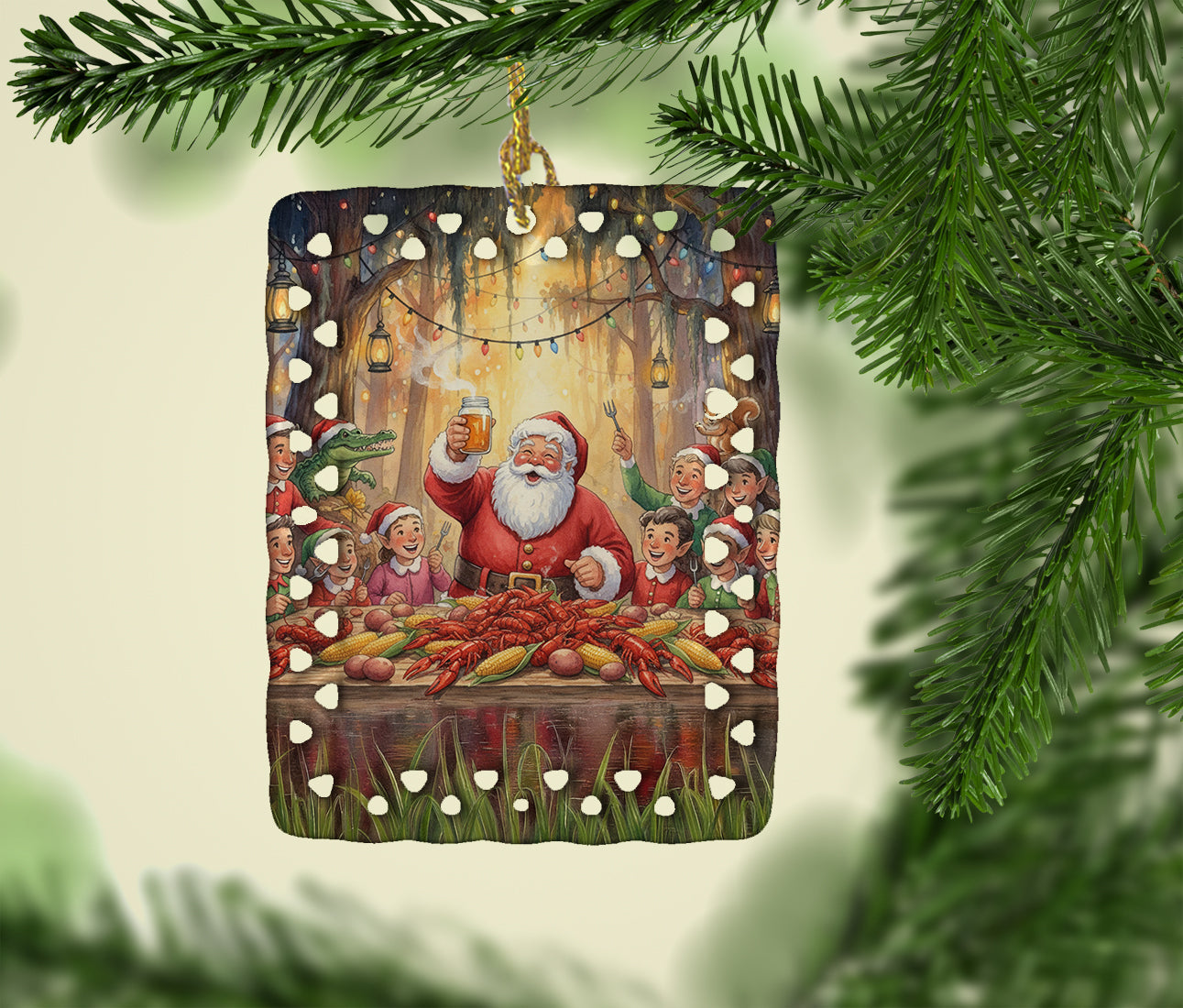 Cajun Santa Claus Crawfish Boil Christmas Porcelain Ornament