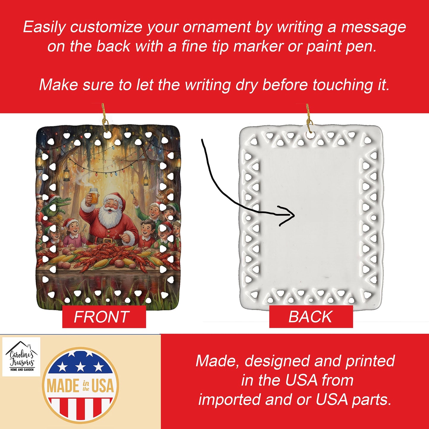 Cajun Santa Claus Crawfish Boil Christmas Porcelain Ornament