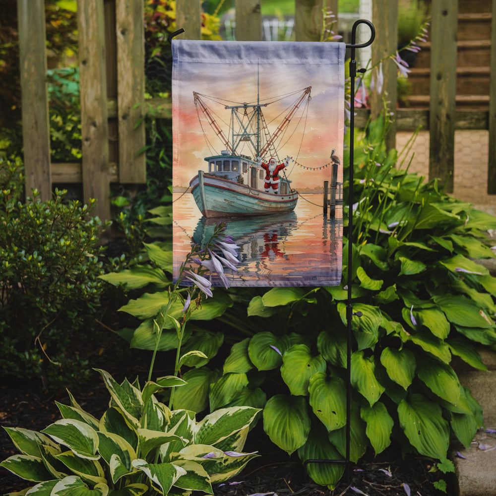 Cajun Santa Claus Decorating a Shrimp Boat Christmas Garden Flag
