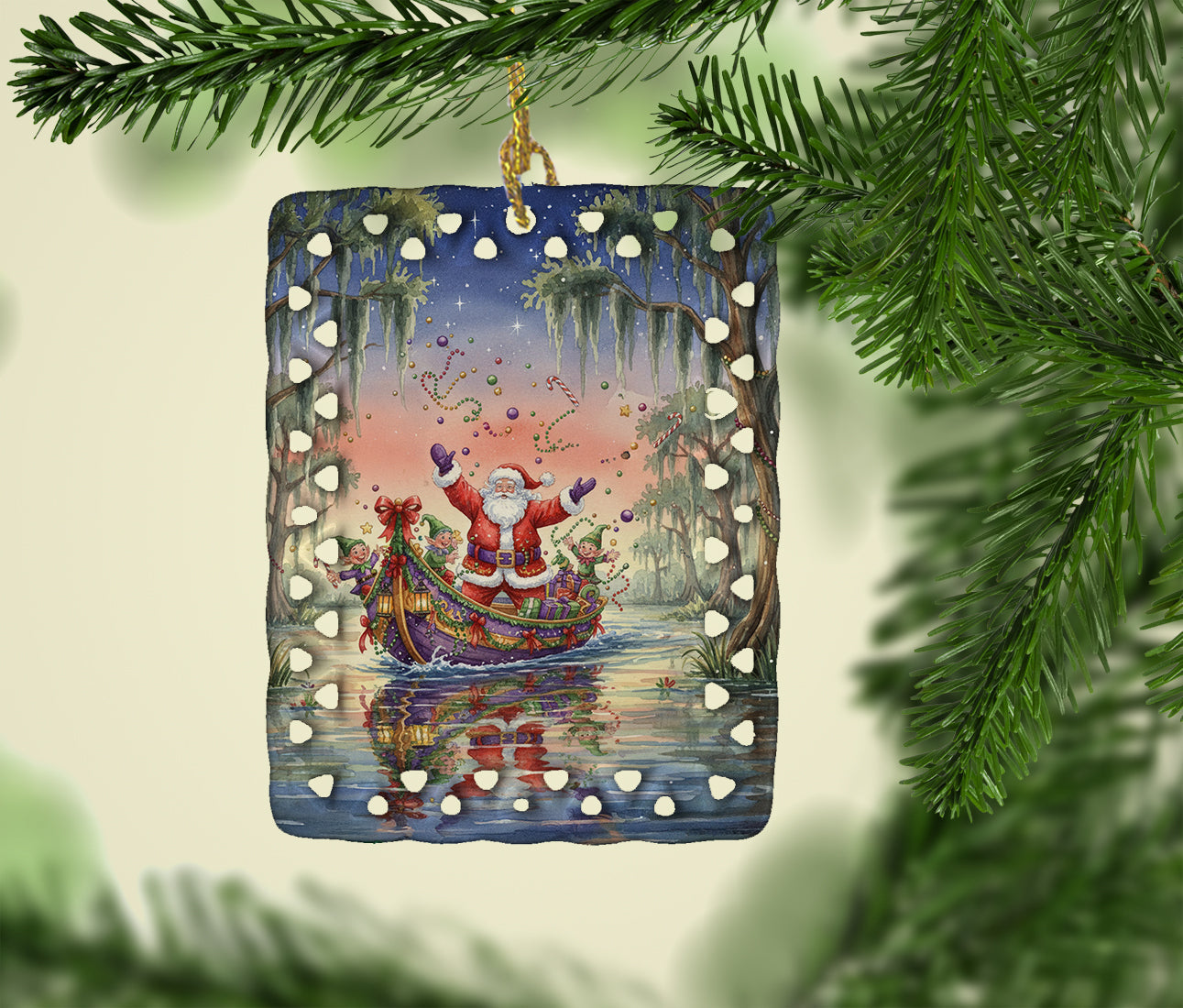 Cajun Santa Claus in the Bayou Christmas Parade Christmas Porcelain Ornament