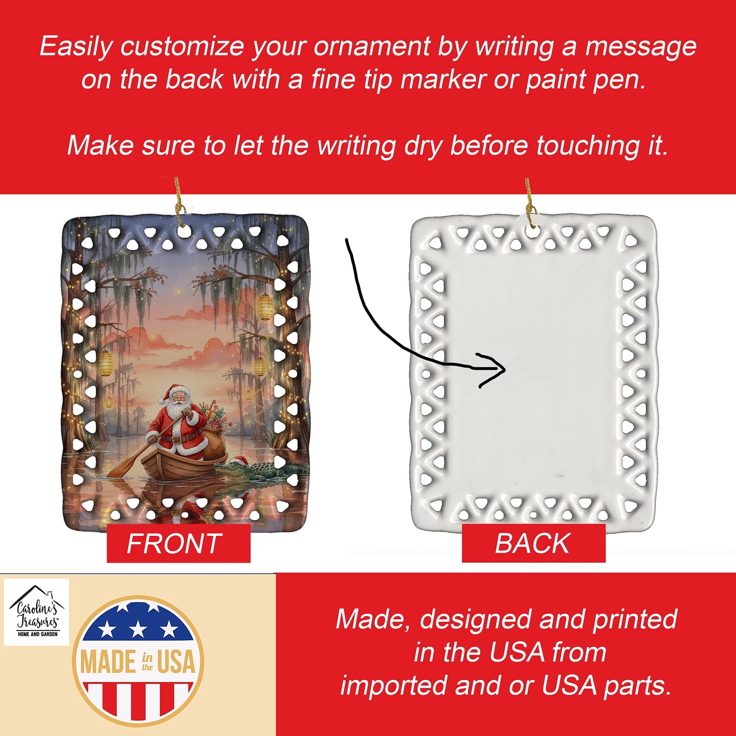 Cajun Santa Claus in the Pirogue Christmas Porcelain Ornament