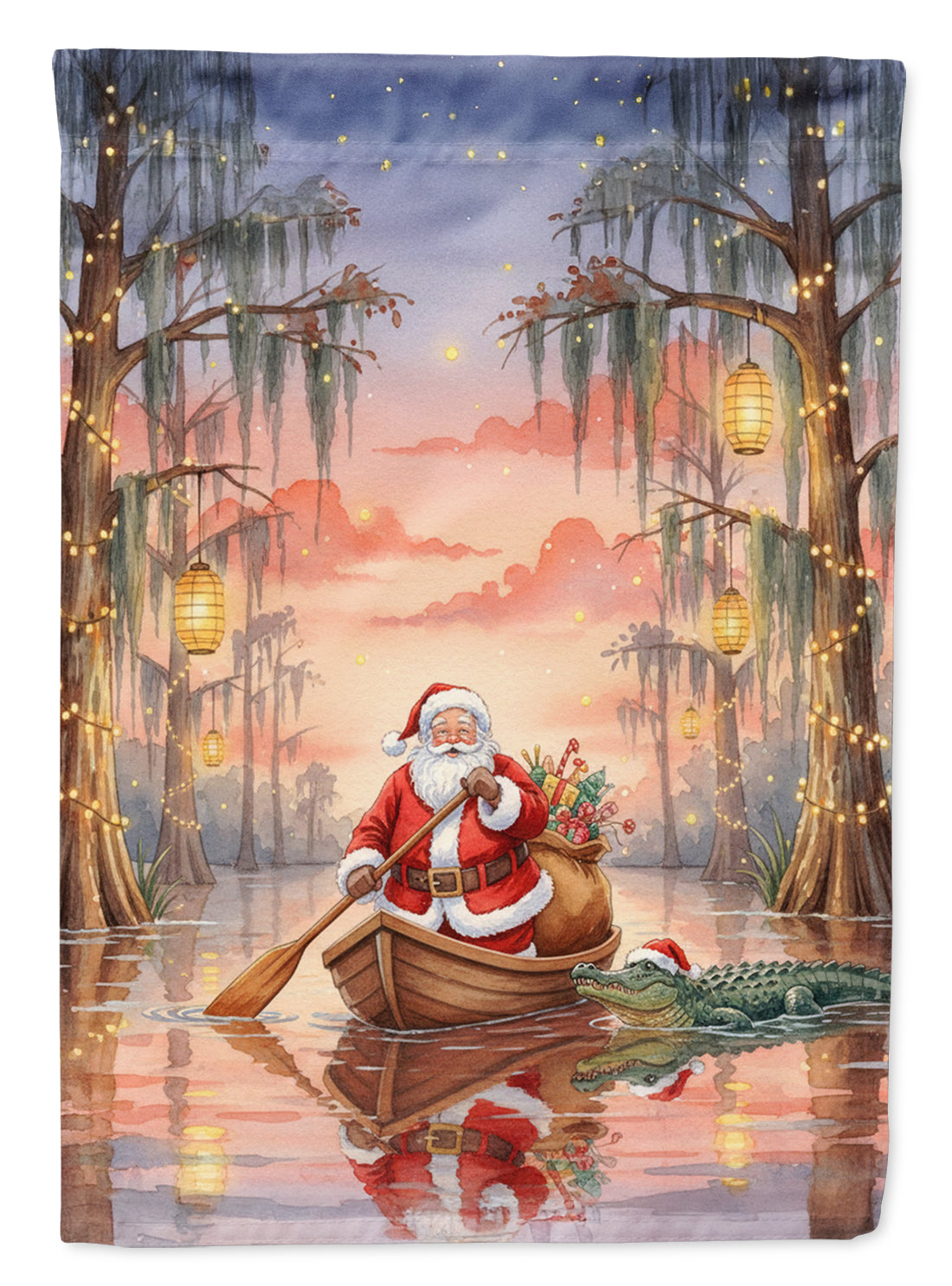 Cajun Santa Claus in the Pirogue Christmas Garden Flag