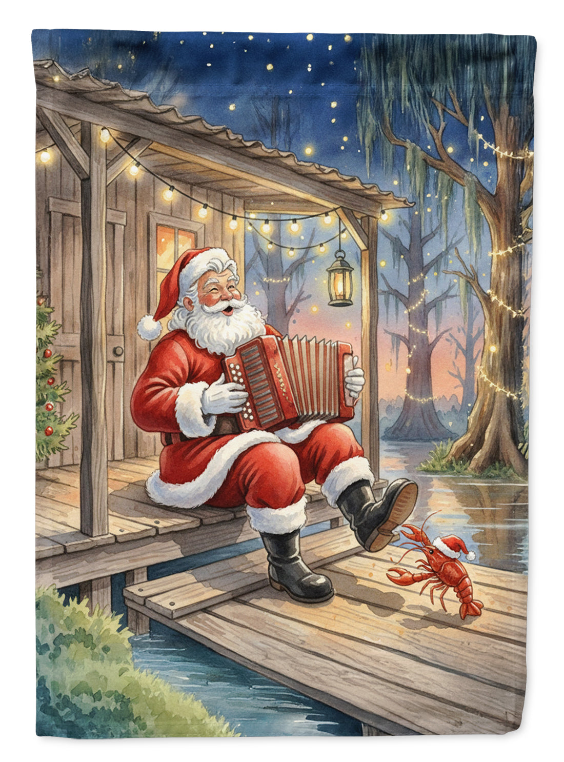 Cajun Santa Claus Playing Zydeco Christmas House Flag