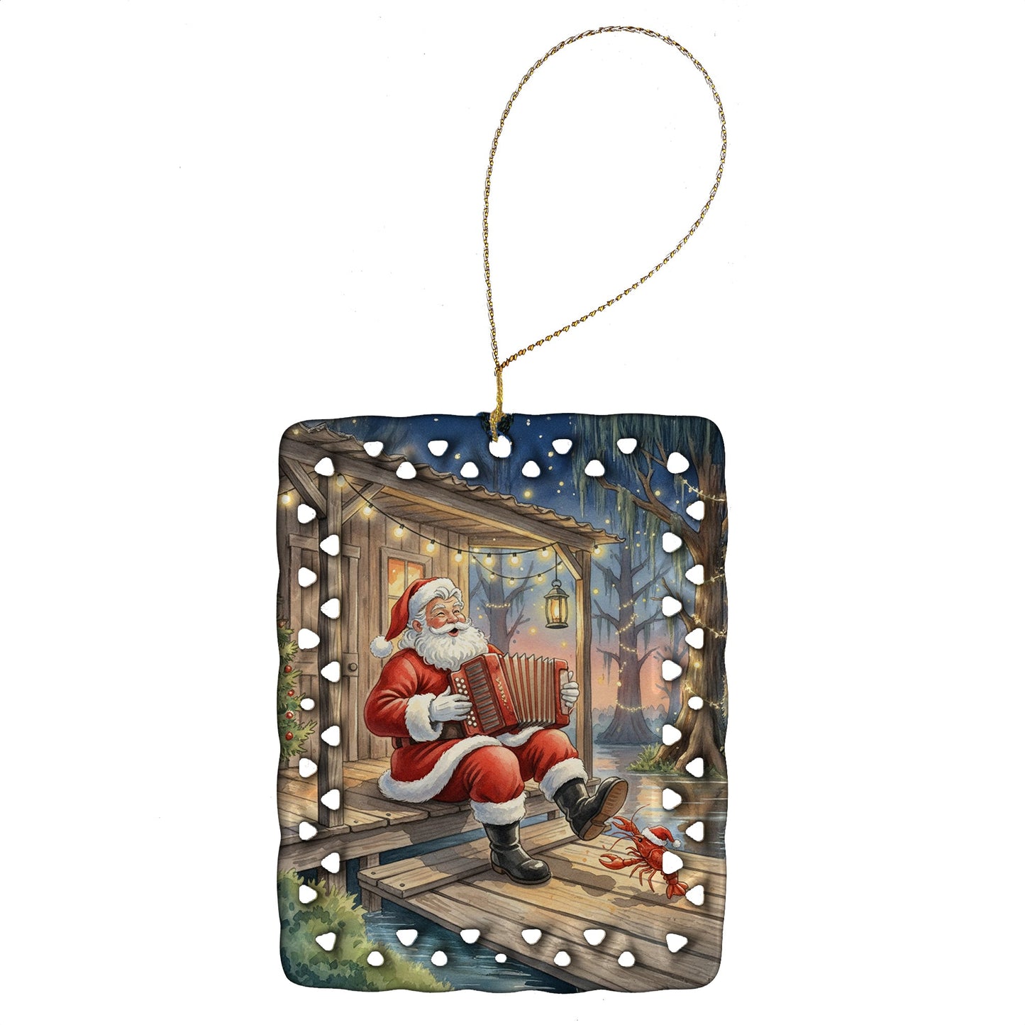 Cajun Santa Claus Playing Zydeco Christmas Porcelain Ornament