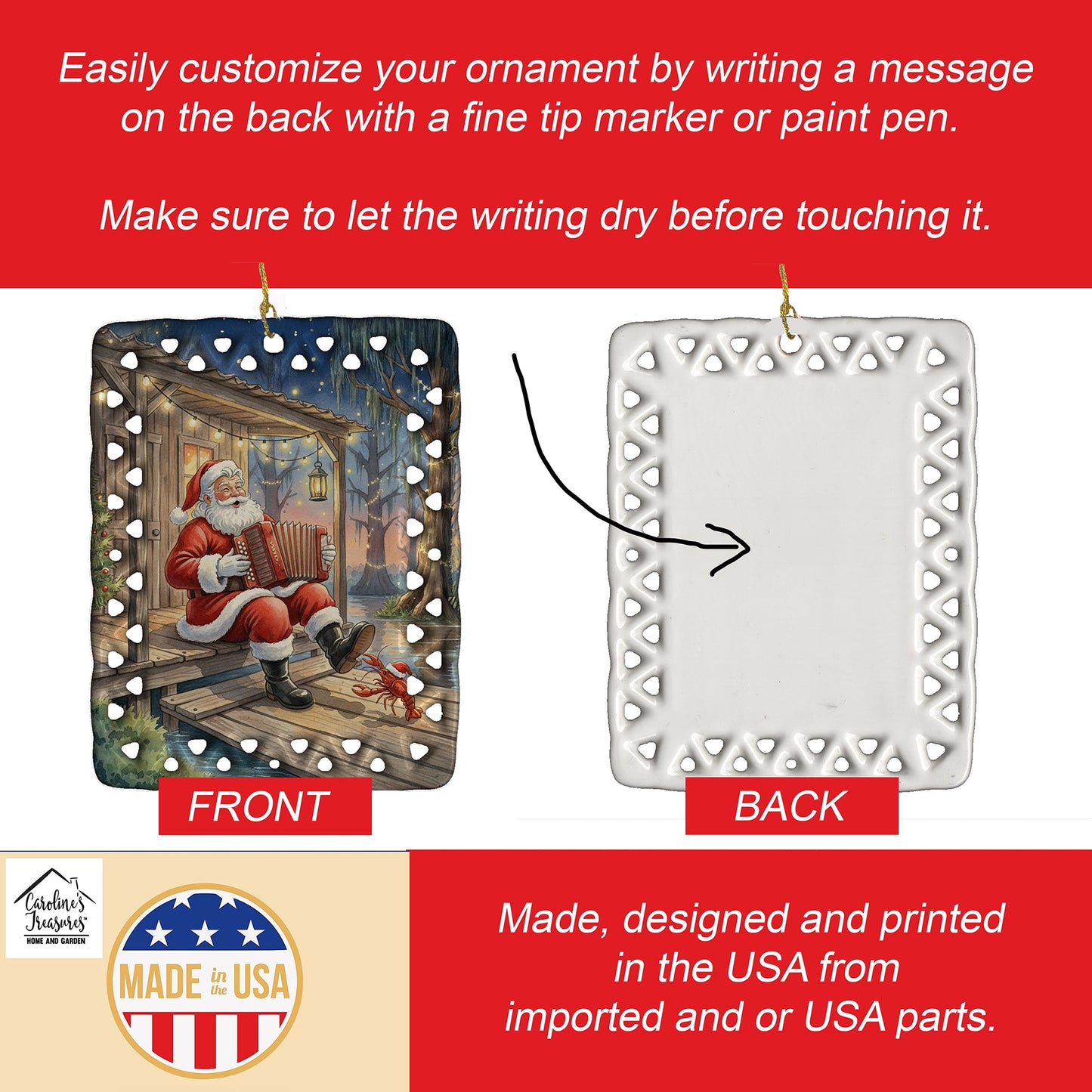 Cajun Santa Claus Playing Zydeco Christmas Porcelain Ornament