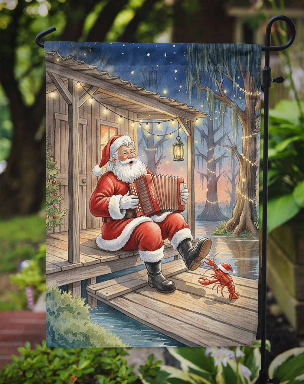 Cajun Santa Claus Playing Zydeco Christmas Garden Flag