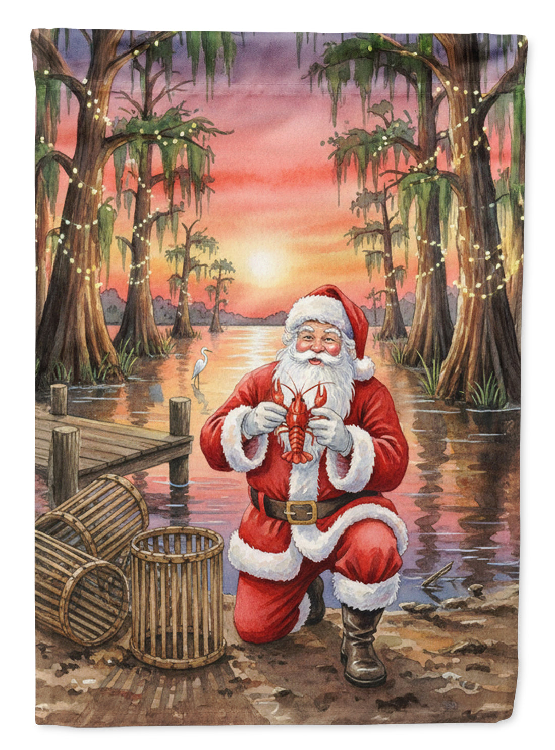 Cajun Santa Claus with Crawfish Christmas House Flag