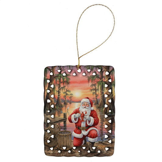 Cajun Santa Claus with Crawfish Christmas Porcelain Ornament