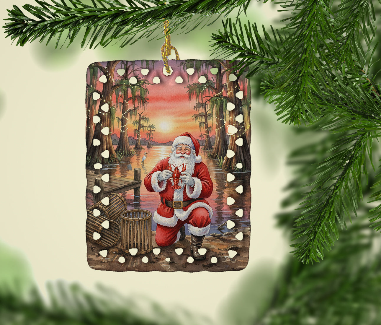Cajun Santa Claus with Crawfish Christmas Porcelain Ornament
