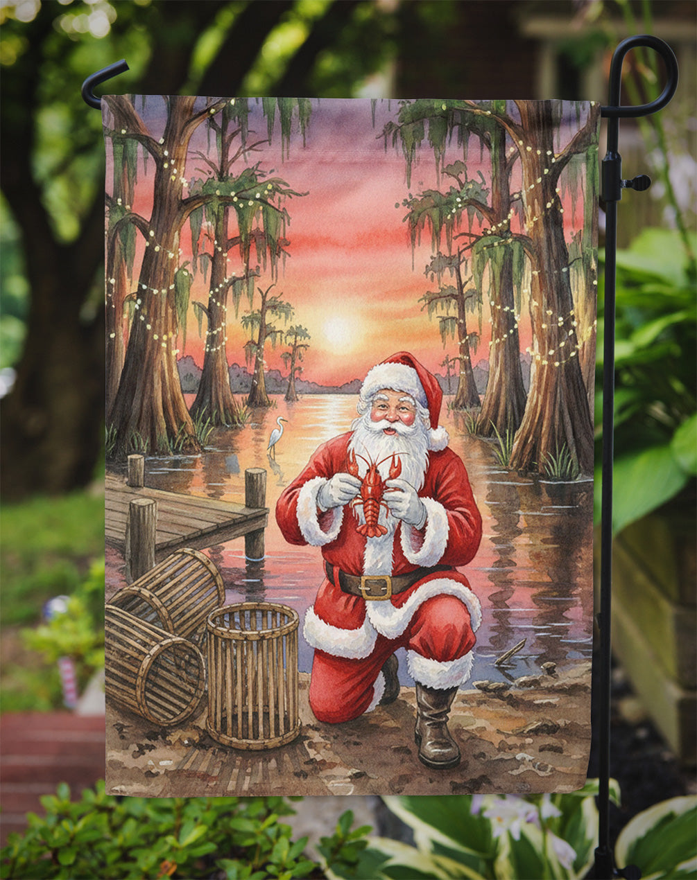Cajun Santa Claus with Crawfish Christmas Garden Flag