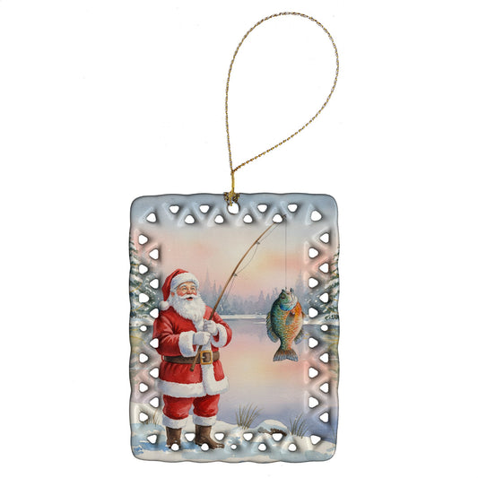 Fishing Santa Claus with Bluegill Christmas Porcelain Ornament