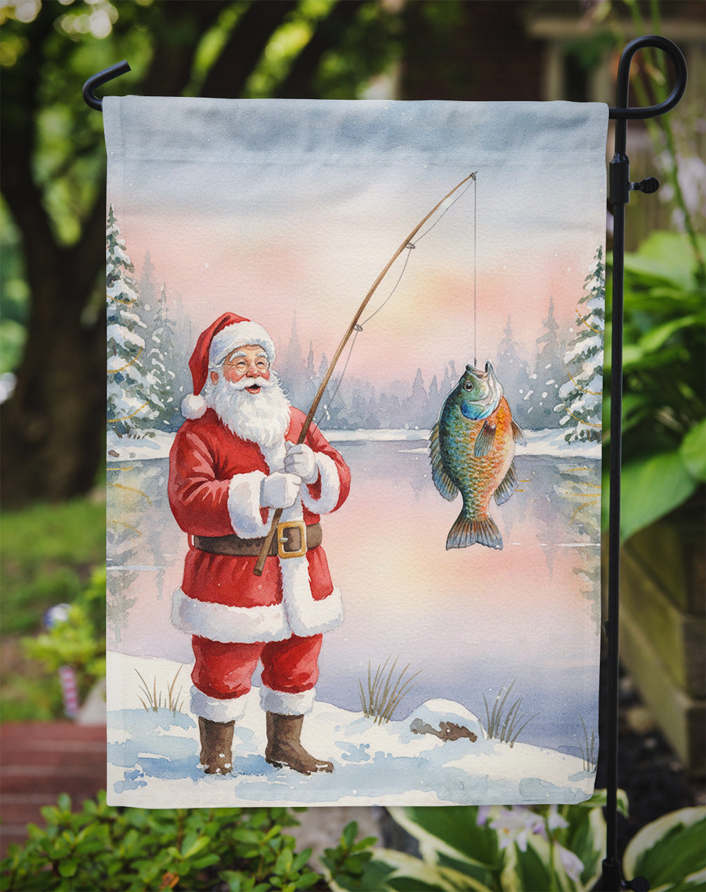 Fishing Santa Claus with Bluegill Christmas Garden Flag