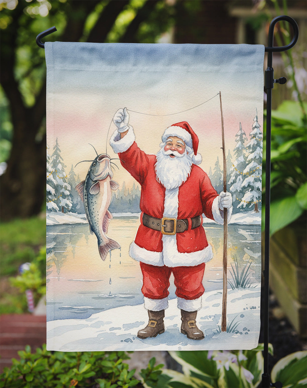 Fishing Santa Claus with Catfish Christmas Garden Flag