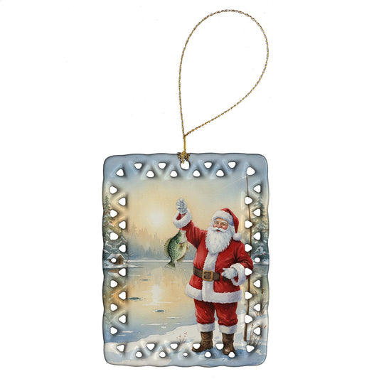 Fishing Santa Claus with Crappie Christmas Porcelain Ornament