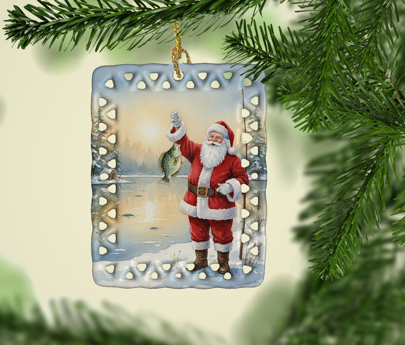 Fishing Santa Claus with Crappie Christmas Porcelain Ornament