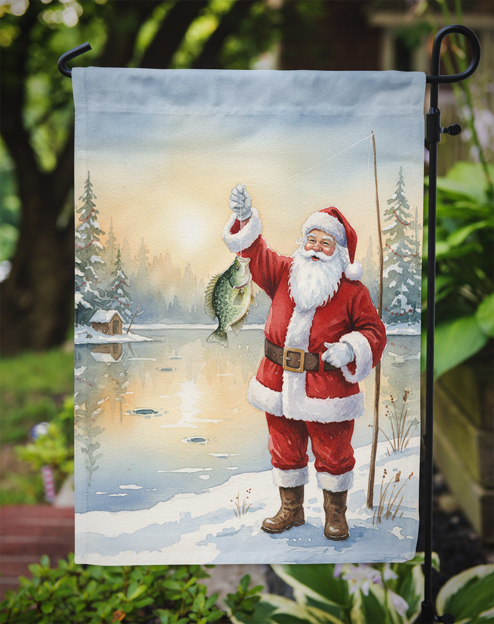 Fishing Santa Claus with Crappie Christmas Garden Flag