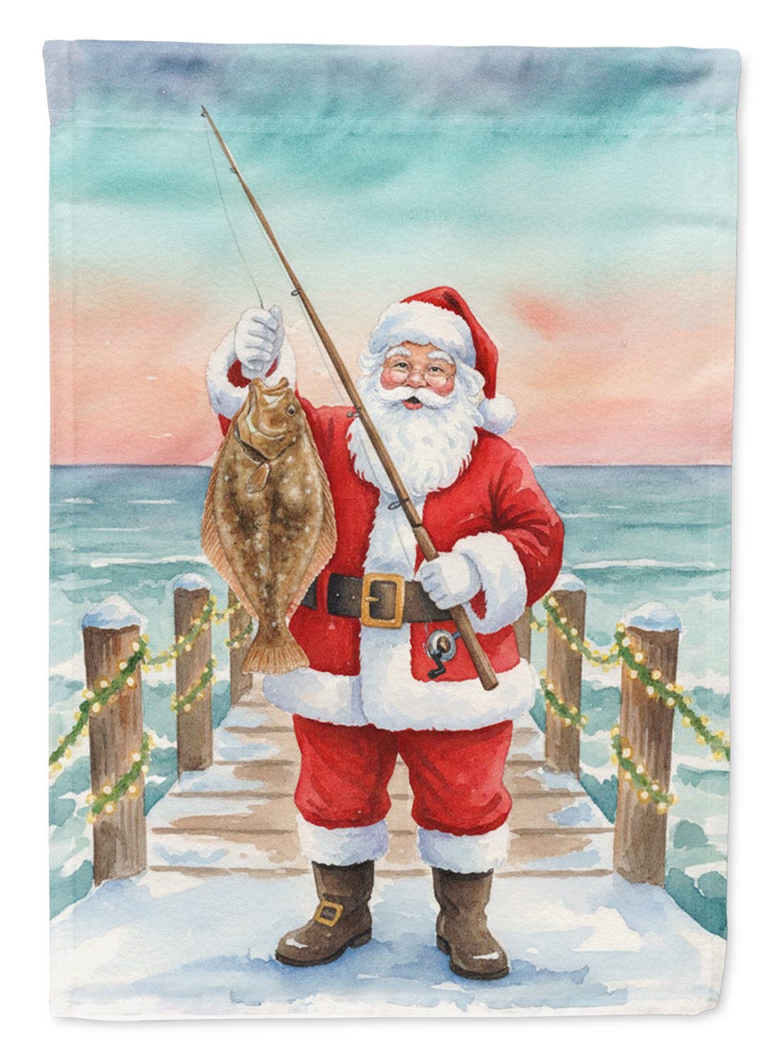 Fishing Santa Claus with Flounder Christmas House Flag