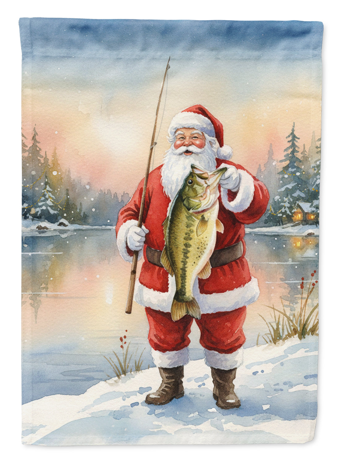 Fishing Santa Claus with Largemouth Bass Christmas House Flag
