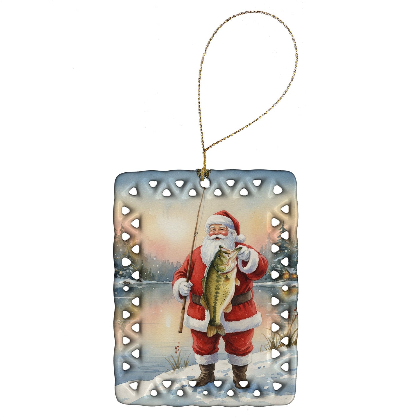 Fishing Santa Claus with Largemouth Bass Christmas Porcelain Ornament