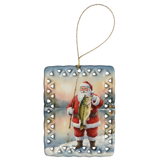 Fishing Santa Claus with Largemouth Bass Christmas Porcelain Ornament