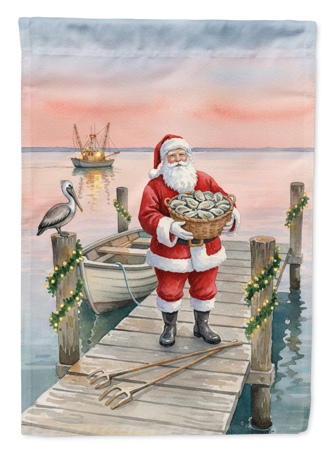 Fishing Santa Claus with Oysters Christmas House Flag