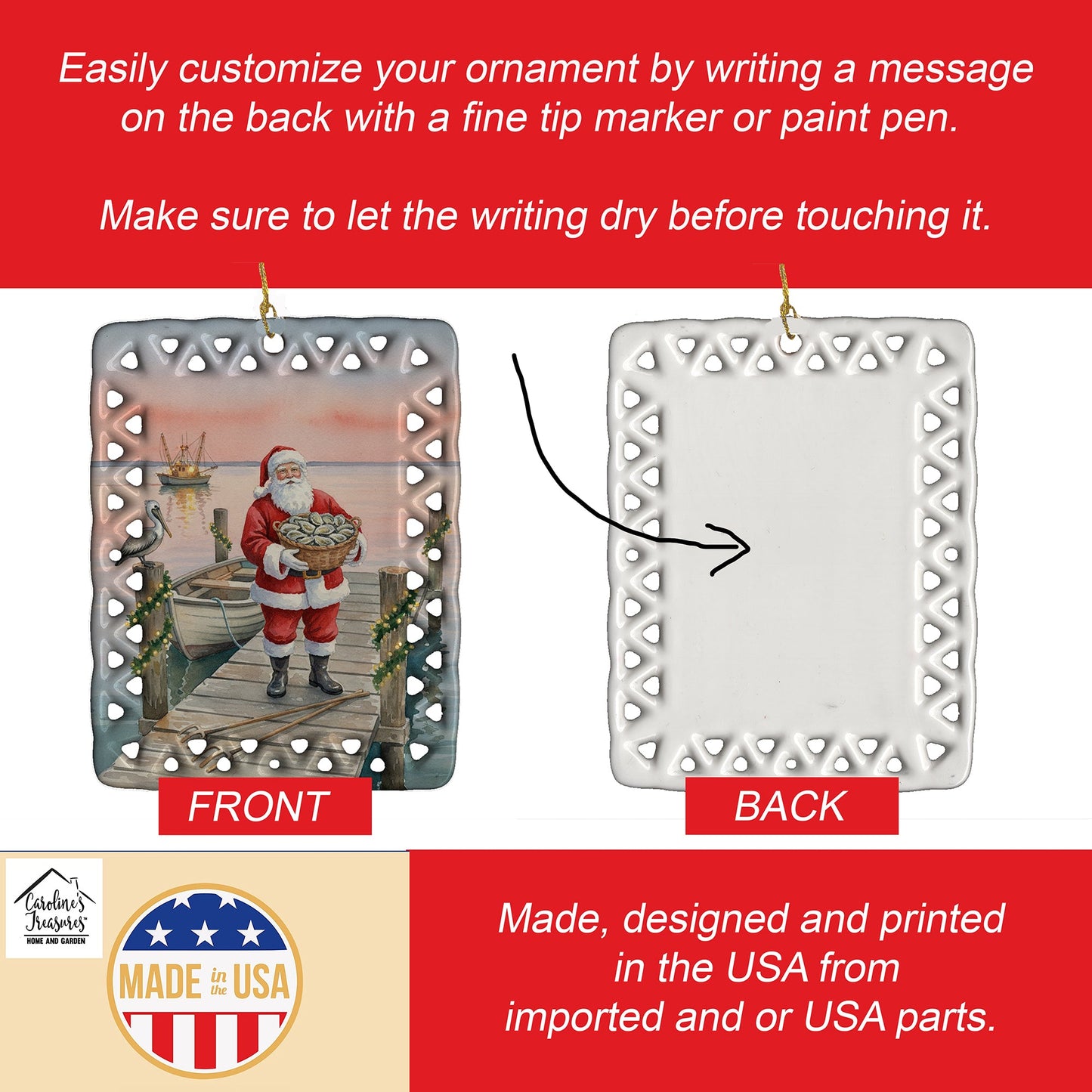 Fishing Santa Claus with Oysters Christmas Porcelain Ornament