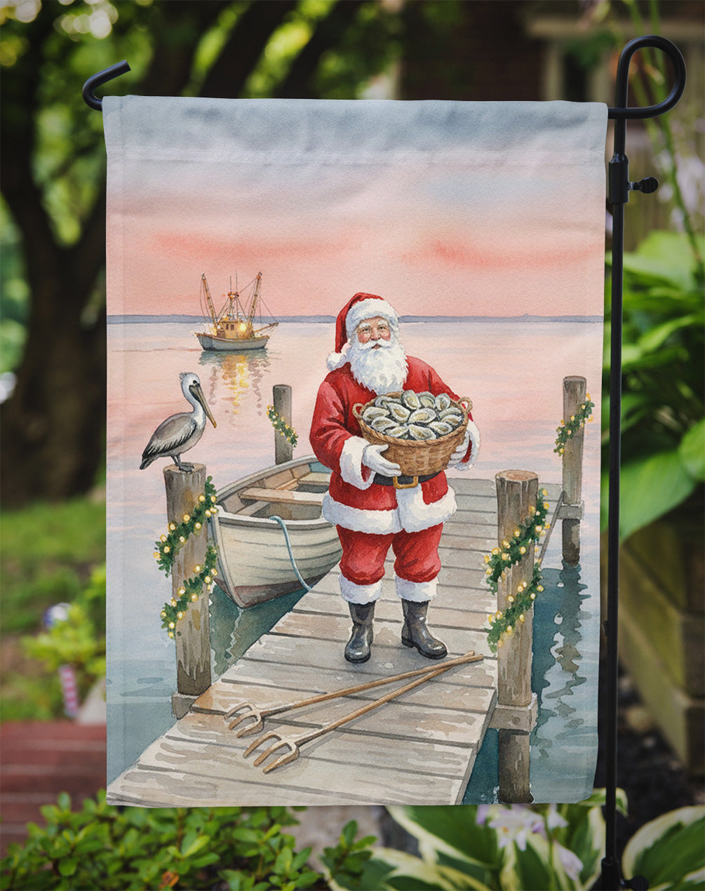 Fishing Santa Claus with Oysters Christmas Garden Flag