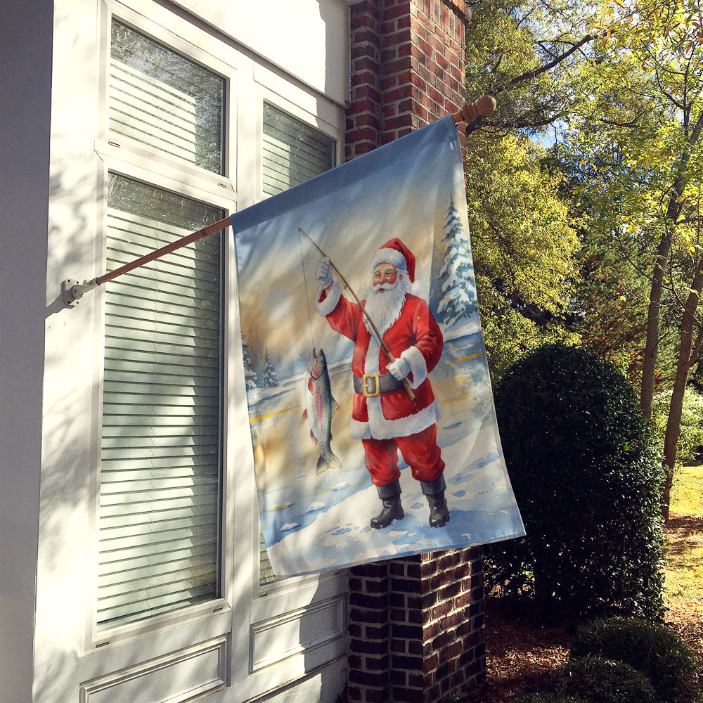 Fishing Santa Claus with Rainbow Trout Christmas House Flag