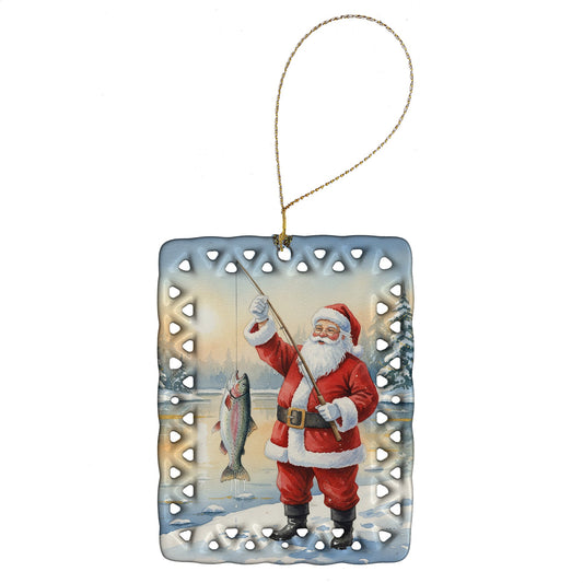 Fishing Santa Claus with Rainbow Trout Christmas Porcelain Ornament