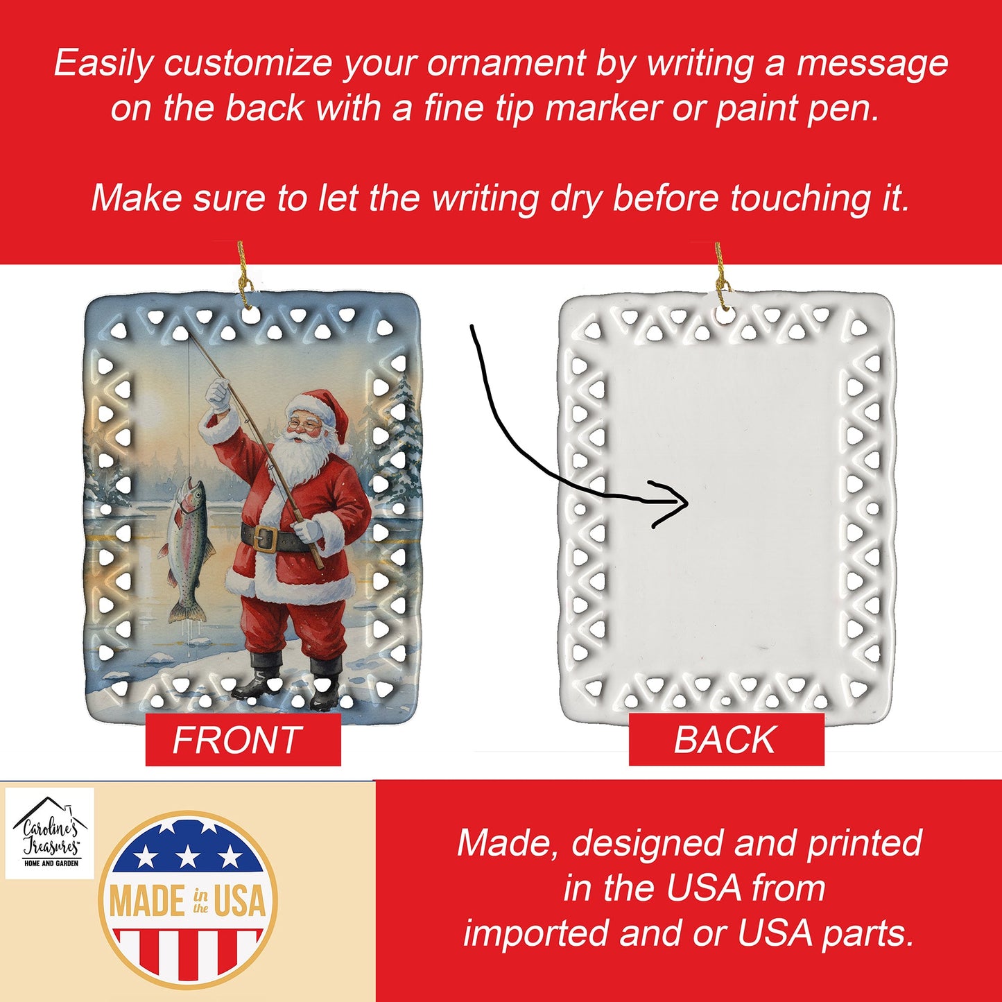 Fishing Santa Claus with Rainbow Trout Christmas Porcelain Ornament