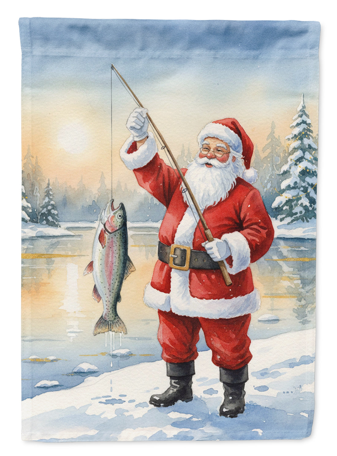 Fishing Santa Claus with Rainbow Trout Christmas Garden Flag