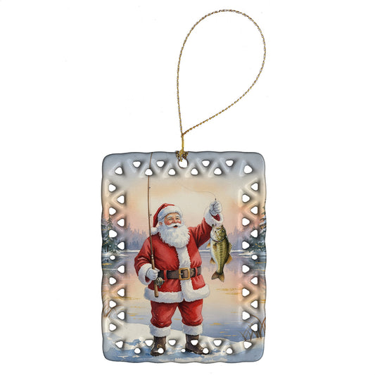 Fishing Santa Claus with Smallmouth Bass Christmas Porcelain Ornament