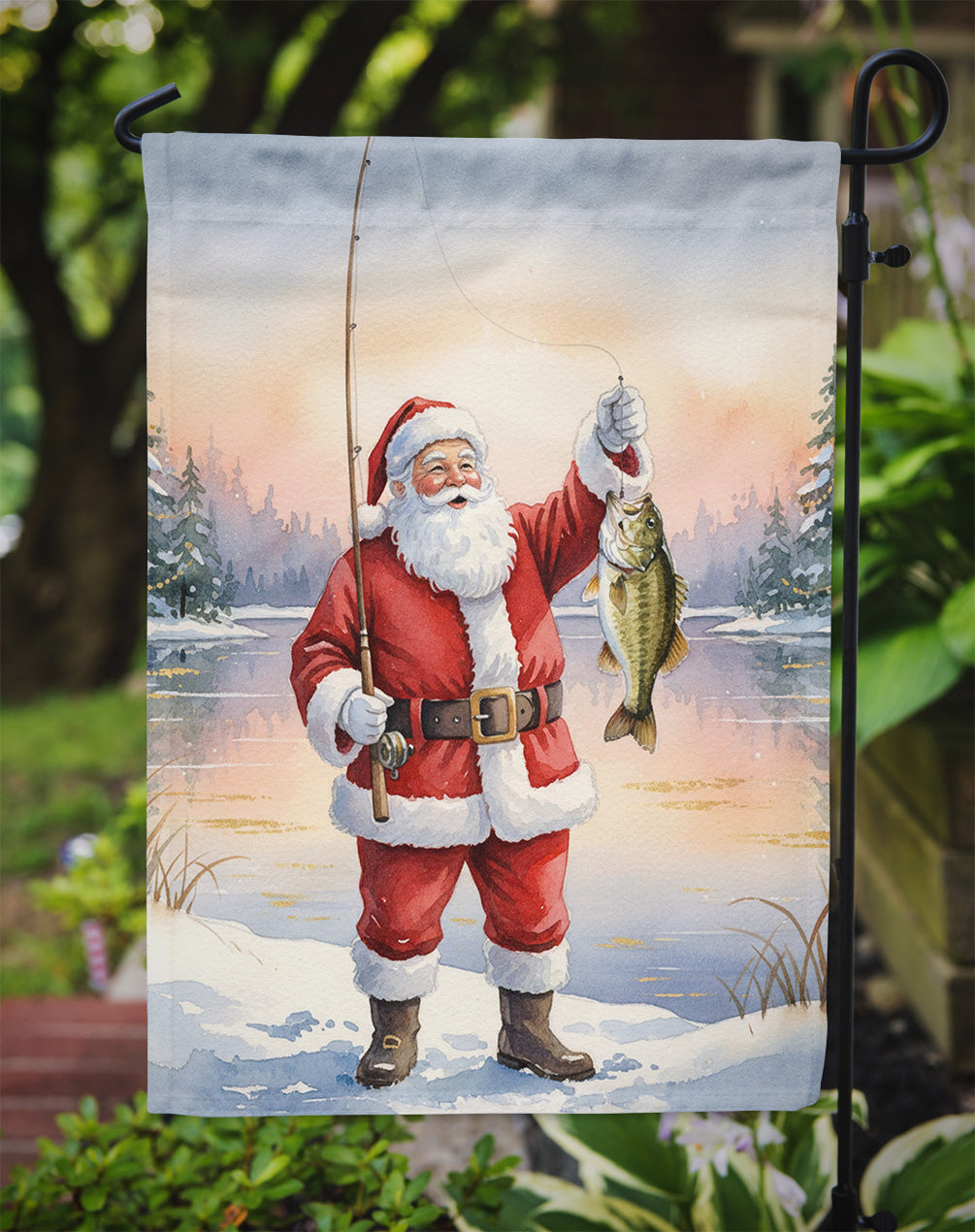 Fishing Santa Claus with Smallmouth Bass Christmas Garden Flag