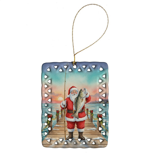 Fishing Santa Claus with Speckled Trout Christmas Porcelain Ornament