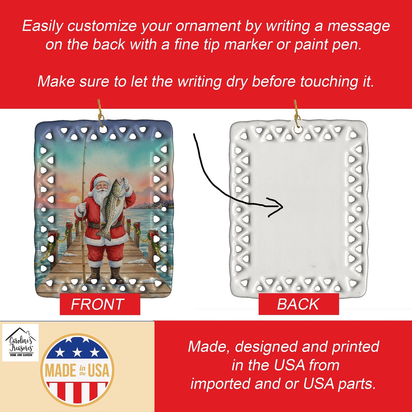 Fishing Santa Claus with Speckled Trout Christmas Porcelain Ornament