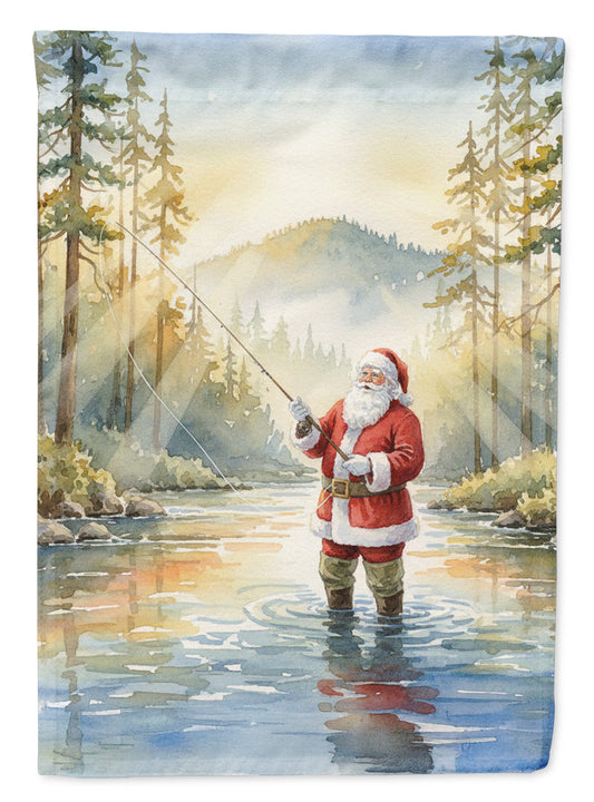 Santa Claus Fly-Fishing at Sunrise Christmas House Flag