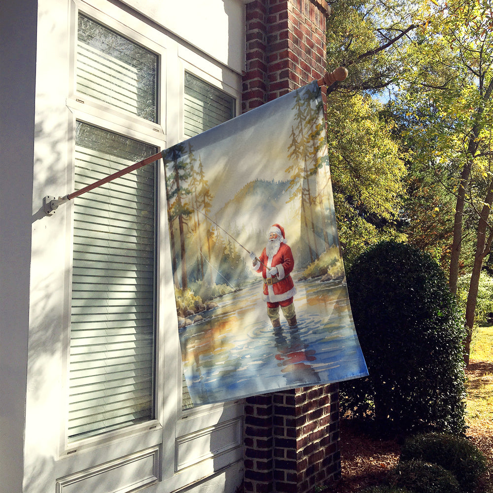 Santa Claus Fly-Fishing at Sunrise Christmas House Flag
