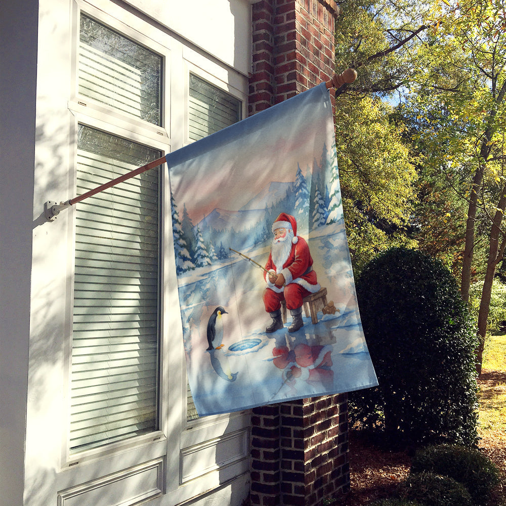 Santa Claus Ice Fishing on the Lake Christmas House Flag