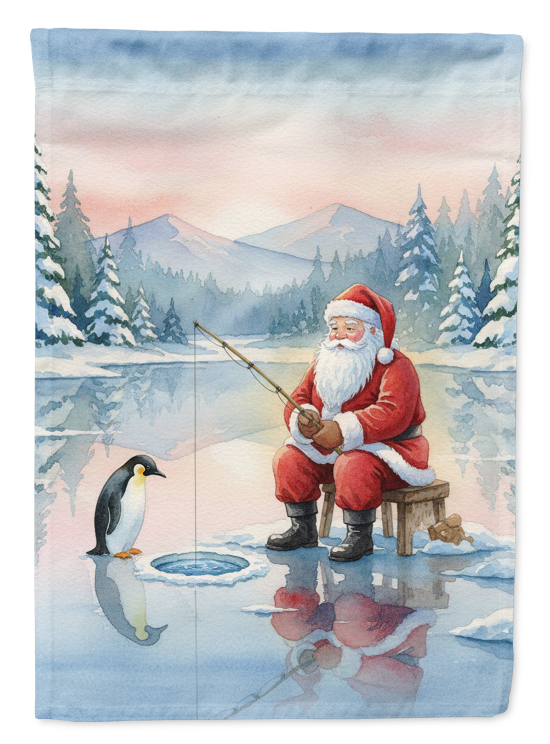Santa Claus Ice Fishing on the Lake Christmas Garden Flag