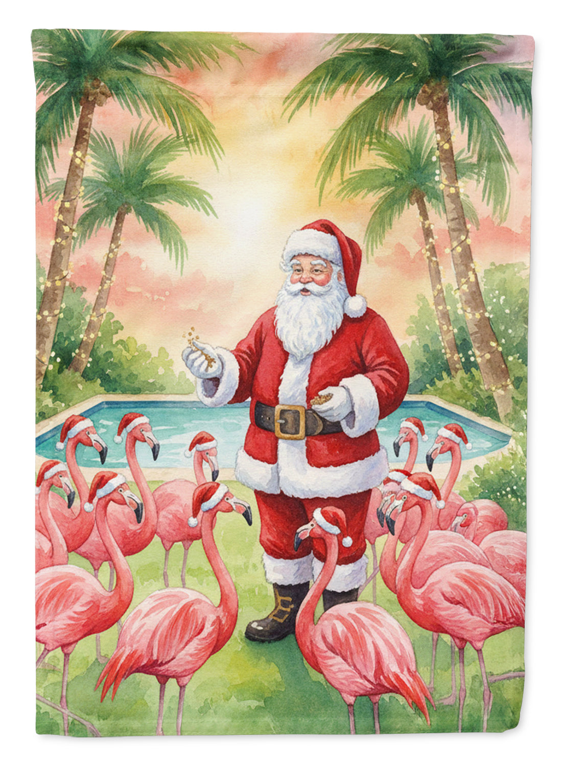 Santa Claus with Flamingos Christmas Garden Flag