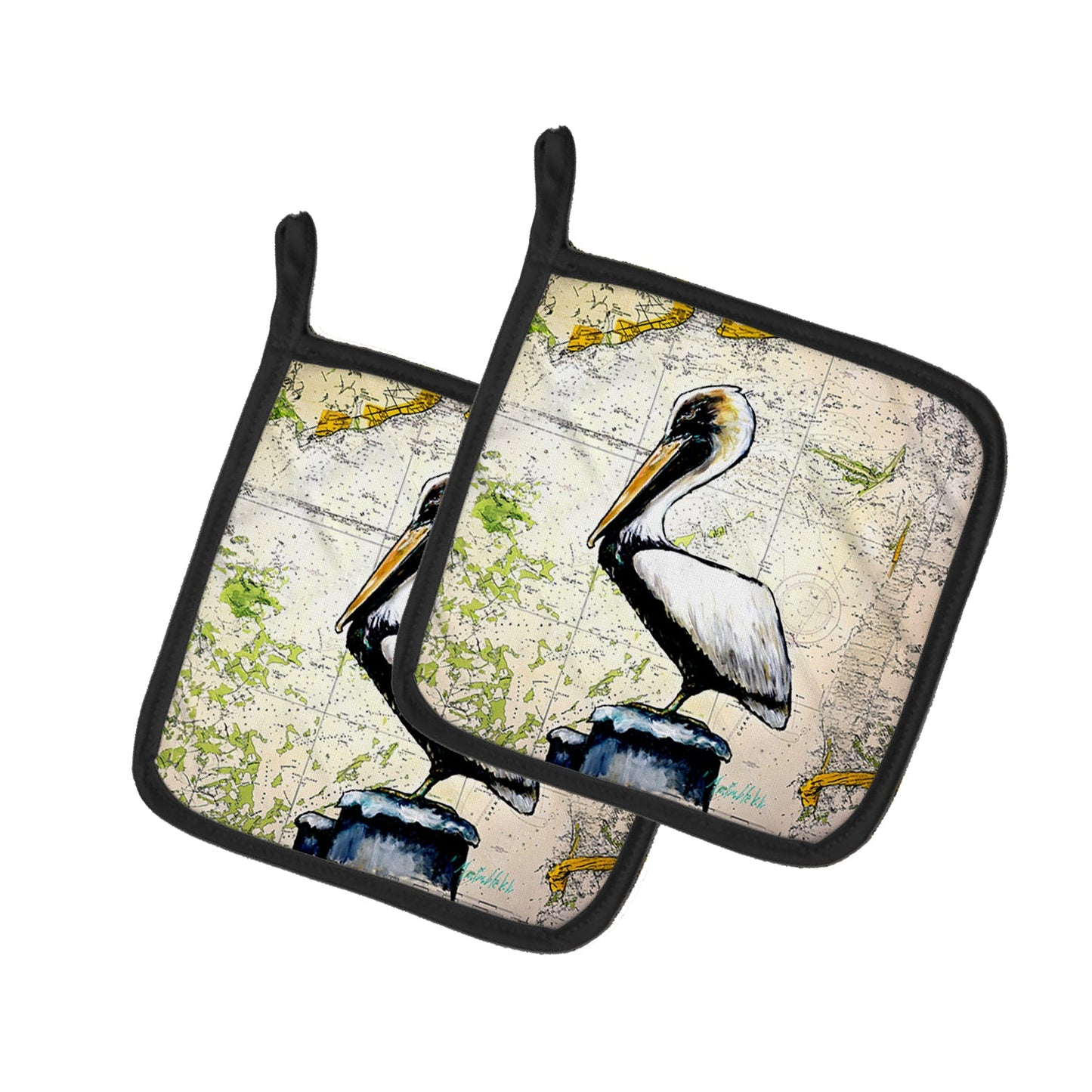 Pelican on Map Pot Holders - Set of 2 Decorative Kitchen Helpers | Made in the USA